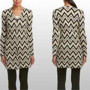 J. McLaughlin Women’s Black Ivory Chevron Duster Cardigan Sweater Size L
